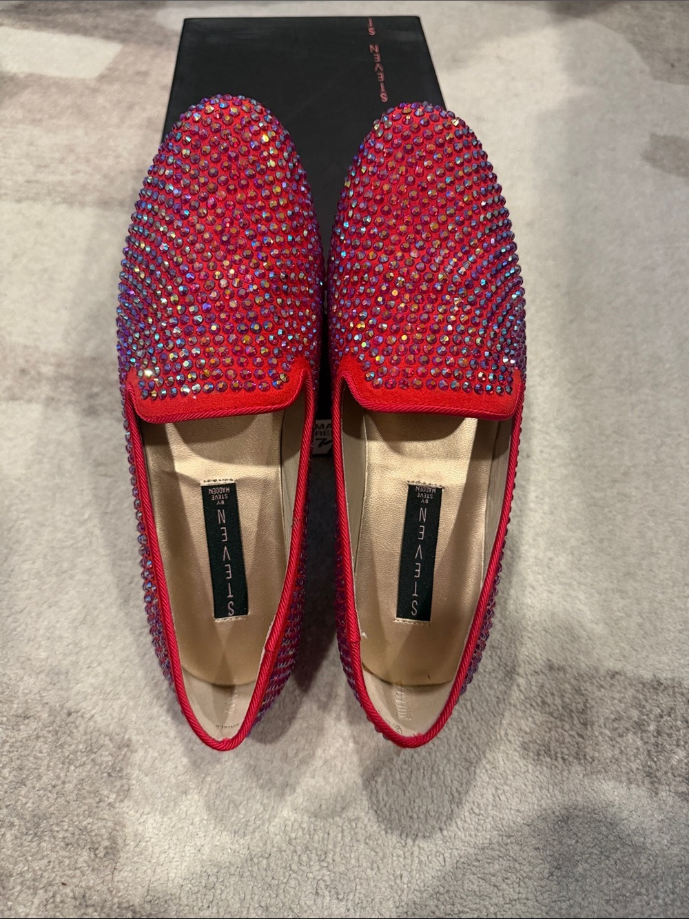 Steven By Steve Madden Red Crystal-Embellished Slip-On Loafers